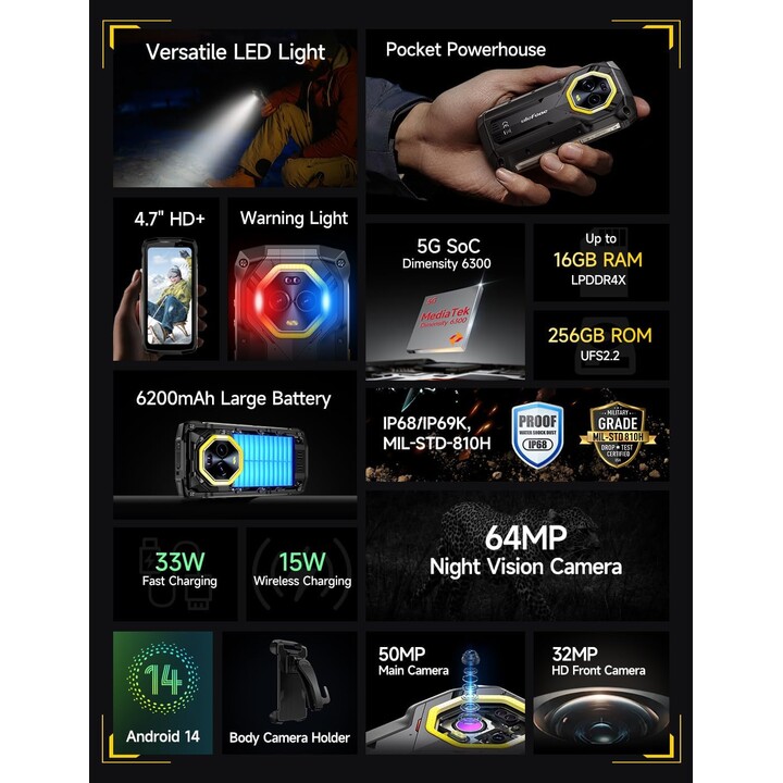 Ulefone Armor Mini 20 Pro 5G 8Go 256Go Dual Sim Noir