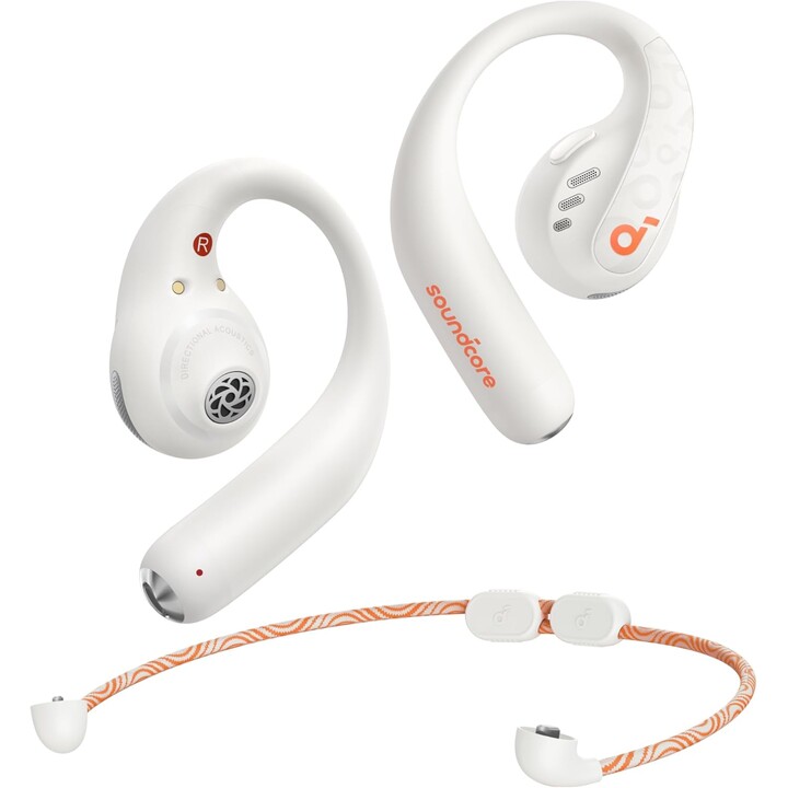 Soundcore AeroFit Pro, écouteurs Bluetooth sans fil à conduction aérienne, LDAC, IPX5, 46 heures, contrôle par application, blan