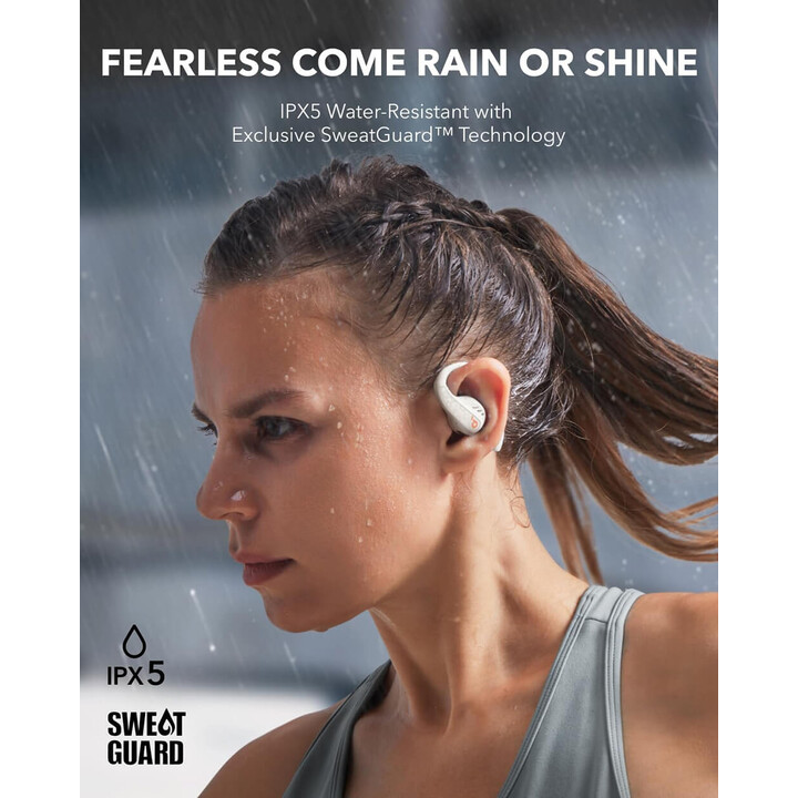 Soundcore AeroFit Pro, écouteurs Bluetooth sans fil à conduction aérienne, LDAC, IPX5, 46 heures, contrôle par application, blan