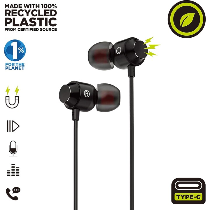 Muvit For Change MCHPH0006 In-Ear Headphones/ with Microphone/ USB Type-C/ Black