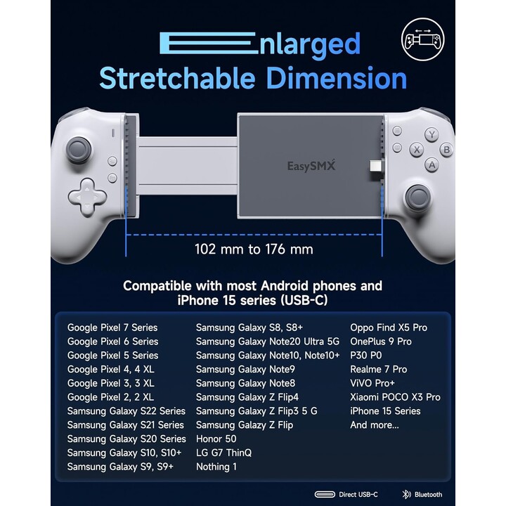 Controller da gioco mobile EasySMX M15 tipo C per Android/iPhone, controller con joystick Hall e grilletto meccanico