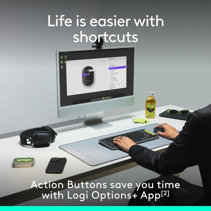 Logitech POP Mouse, mouse sem fio com emojis personalizáveis, tecnologia SilentTouch, rolagem de precisão/velocidade