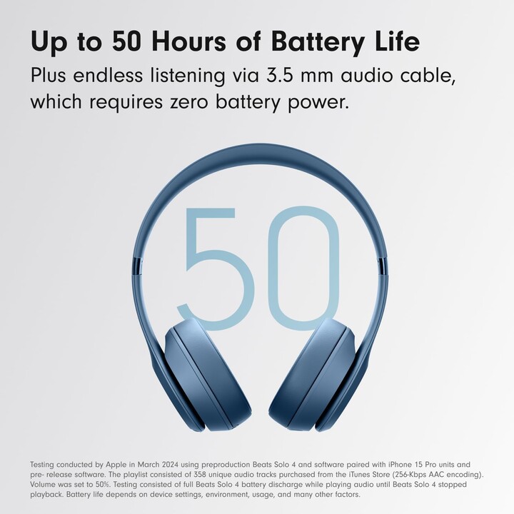 Beats Solo 4, Auriculares supraaurales inalámbricos Bluetooth, hasta 50 horas, Azul pizarra