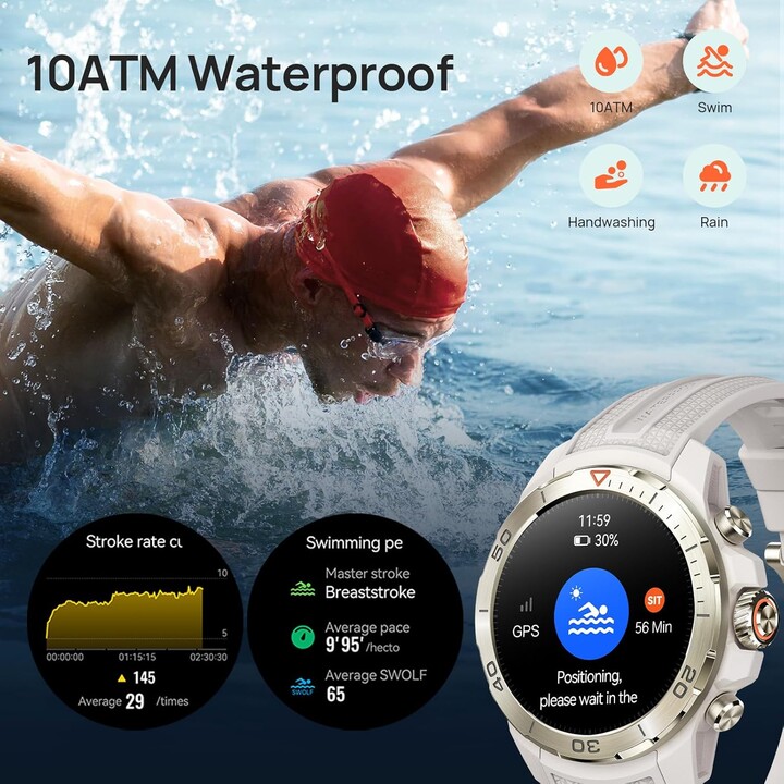 Mibro GS Explorer Smart Watch 1.32 AMOLED con misuratore di pressione sanguigna, cardiofrequenzimetro, fitness, corsa, bianco