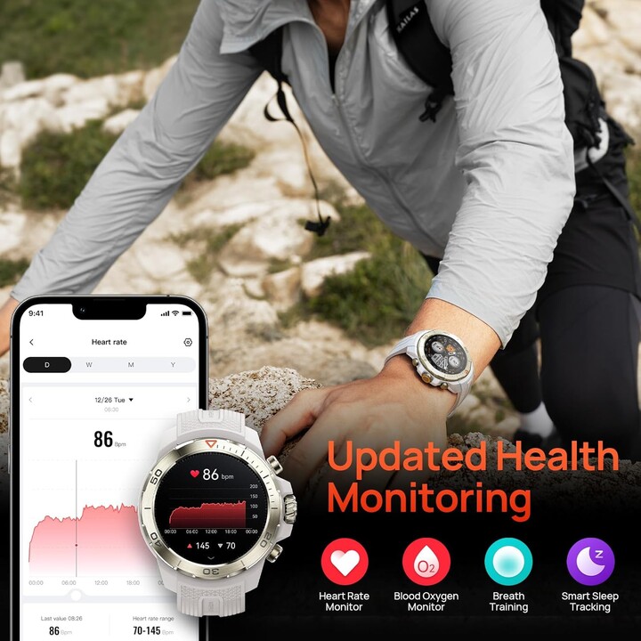 Mibro GS Explorer Smart Watch 1.32 AMOLED con presión arterial, monitor de frecuencia cardíaca, fitness, correr, blanco