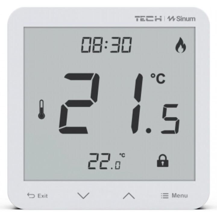 Termostato ambiente Tech Sinum R-S3 com medição de umidade, SBUS com fio, montagem saliente, cor branca