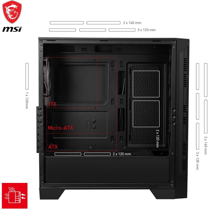 MSI MAG Forge 321R Airflow Mid-Tower-PC-Gehäuse – ATX-Kapazität, RTX 40 GPU-Unterstützung