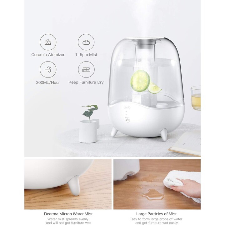 Deerma F325, 5 Liter Ultrasonic Humidifier with Transparent and Silent Design for Home, White