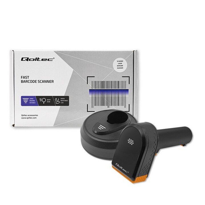 Qoltec 50878 Wireless 1D | 2D Barcode Scanner | + Docking Station
