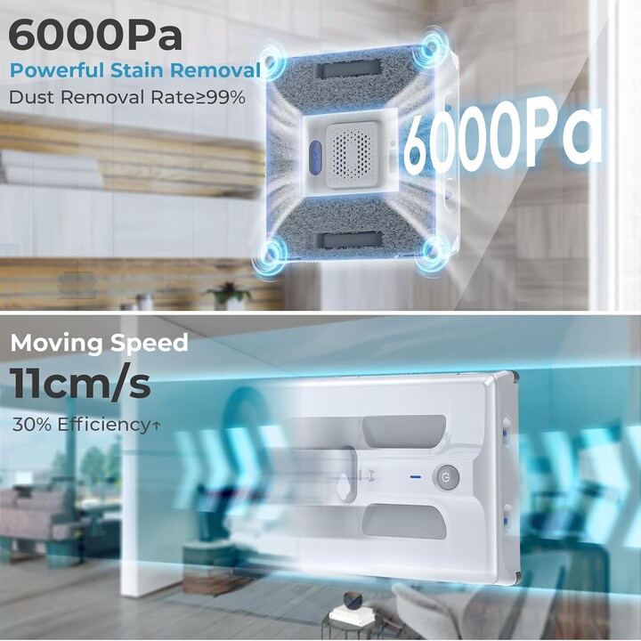 HUTT A1, Robot limpiacristales inteligente con navegación automática y potente succión, Blanco