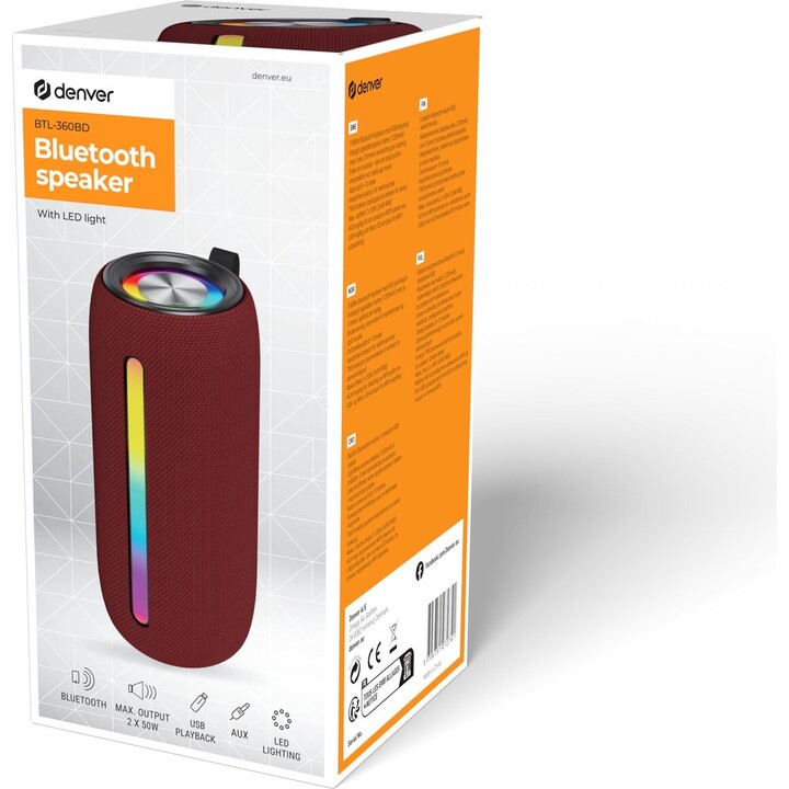Alto-falante Denver BTL-360BD RGB BT 2x50W vinho
