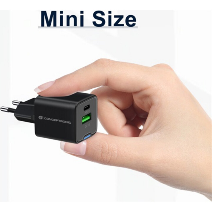 Conceptronic althea 33w usb-c + caricatore usb nero per la casa + cavo 3 in 1 usb-c / usb / lightning