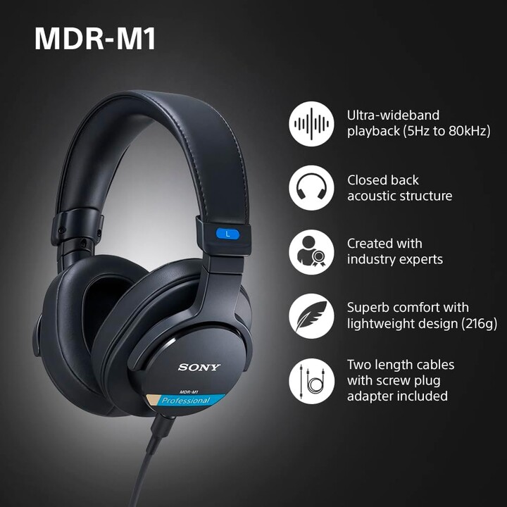 Sony MDR-M1 Studio Cuffie chiuse sul retro, cablate, riproduzione a banda ultra larga (5Hz-80kHz), nere