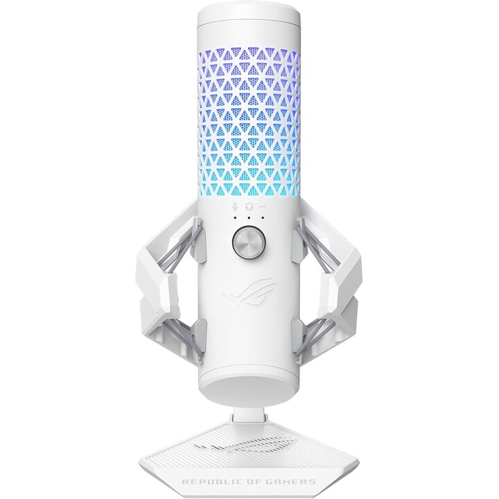 ASUS ROG Carnyx, microphone de jeu USB blanc, capsule à condensateur 25 mm, 192 kHz/24 bits, filtre passe-haut
