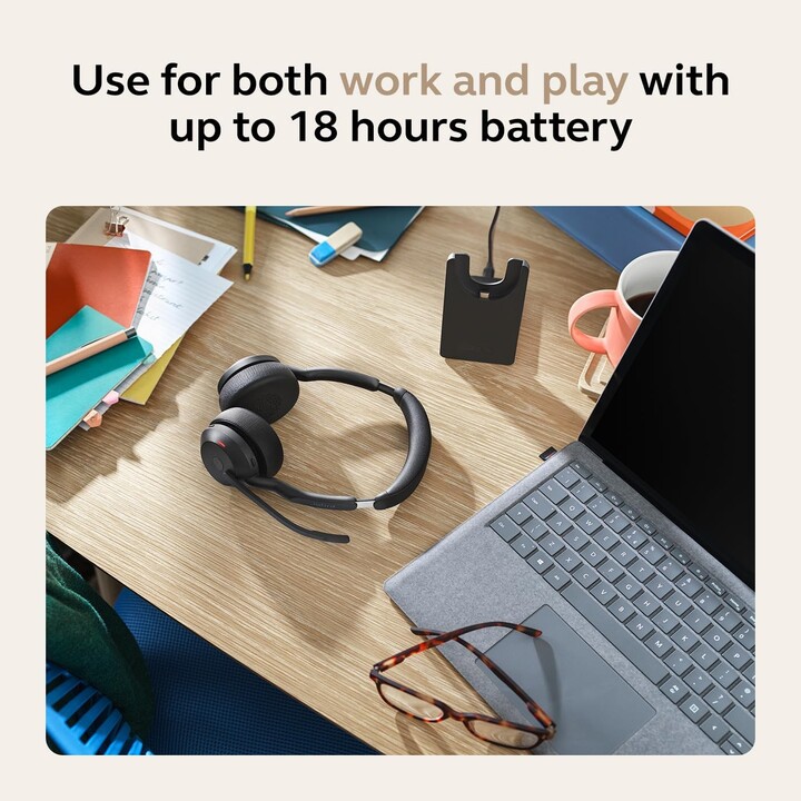 Jabra Evolve2 55 UC, Wireless Stereo Headset, AirComfort Technology, ANC, for UC Platforms