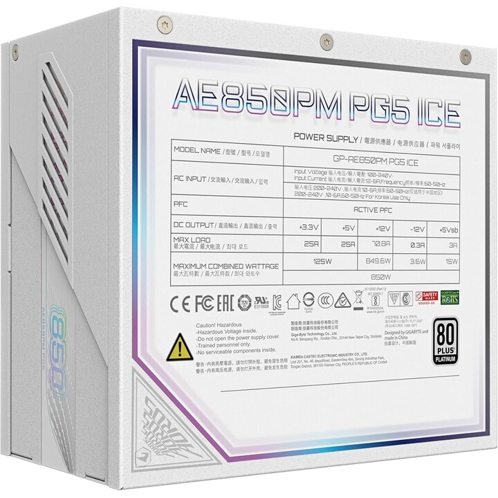 Fonte de alimentação Gigabyte Aorus Elite Platinum ATX 3.1 ICE 850W