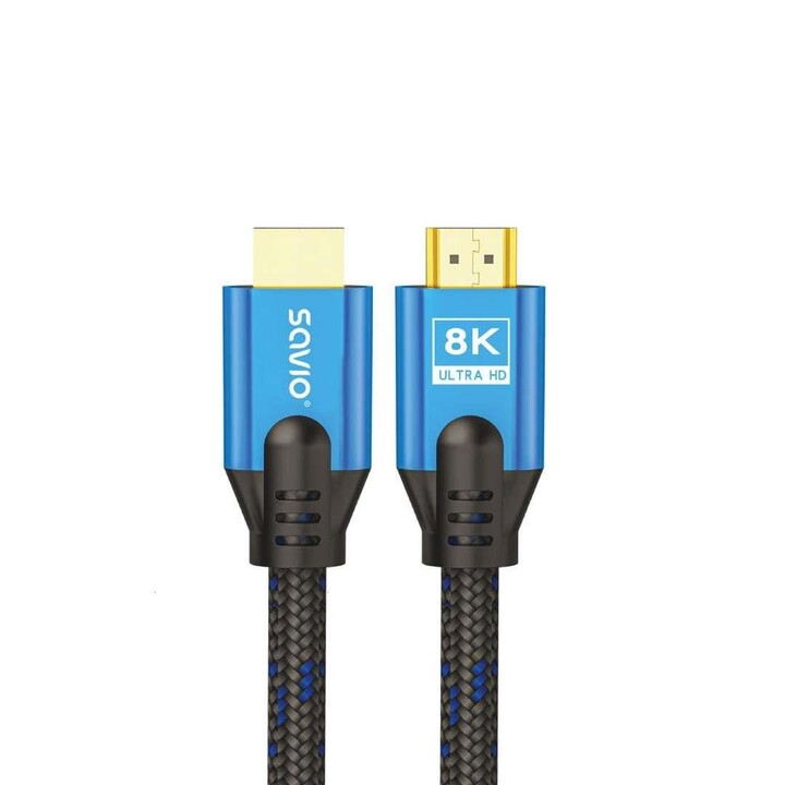 HDMI cable (M) v2.1, 5m, 8K, copper, blue-black, gold tips, SAVIO CL-169