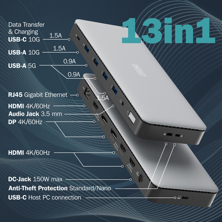 Docking station USB-C DIGITUS a 13 porte HDMI USB RJ45