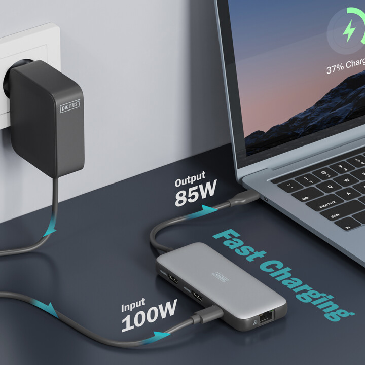 Estación de acoplamiento DIGITUS USB-C de 13 puertos HDMI USB RJ45