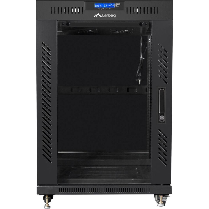 Armadio Rack da Terra 19" 22u 600x600 Porta in Vetro Lcd Nero Lanberg (Flat Pack) V2