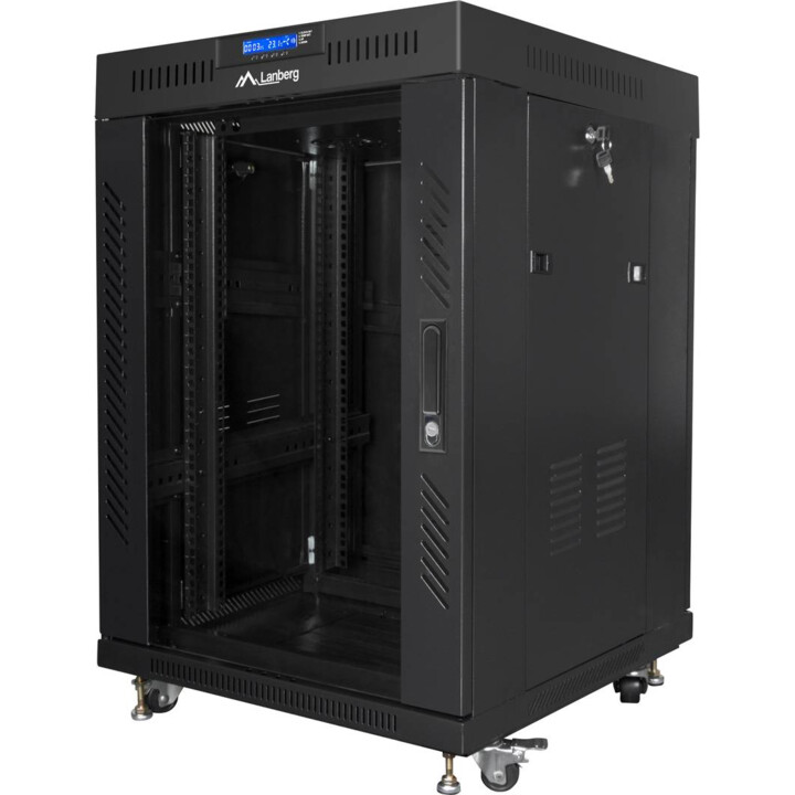 Armadio Rack da Terra 19" 22u 600x600 Porta in Vetro Lcd Nero Lanberg (Flat Pack) V2