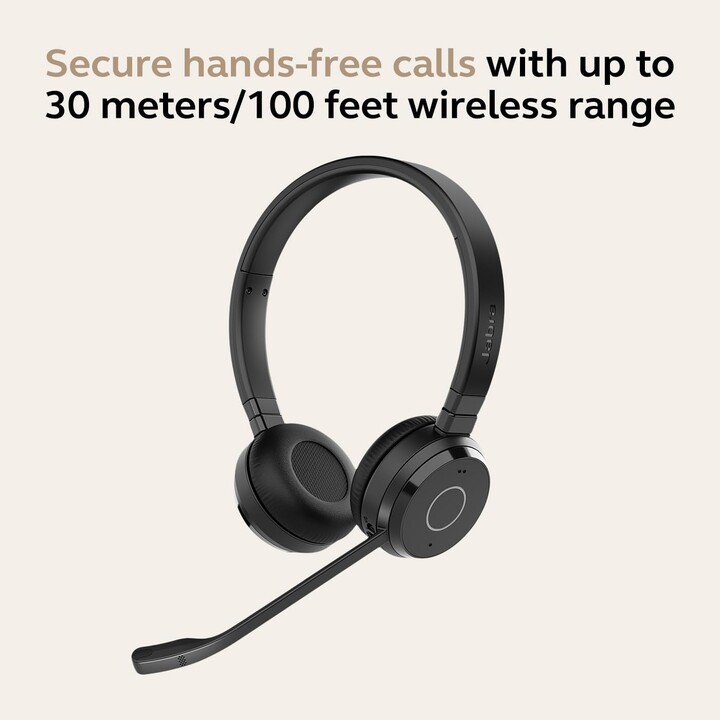 Jabra Evolve 65 TE Auriculares Estéreo Inalámbricos, Certificado UC, Alcance 30 m, 12 Horas, USB-A, Negro