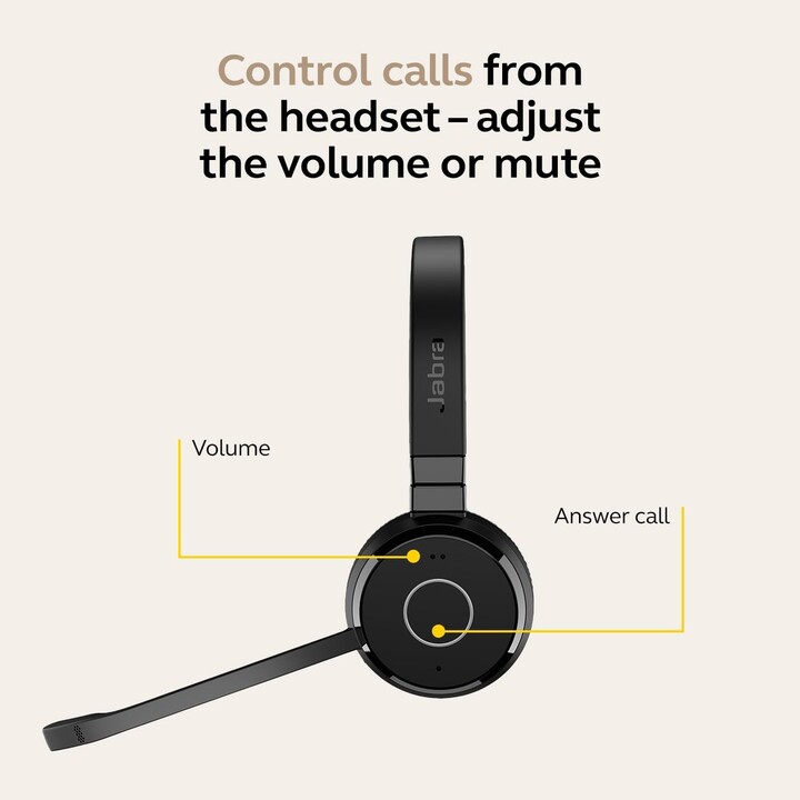 Jabra Evolve 65 TE Auriculares Estéreo Inalámbricos, Certificado UC, Alcance 30 m, 12 Horas, USB-A, Negro