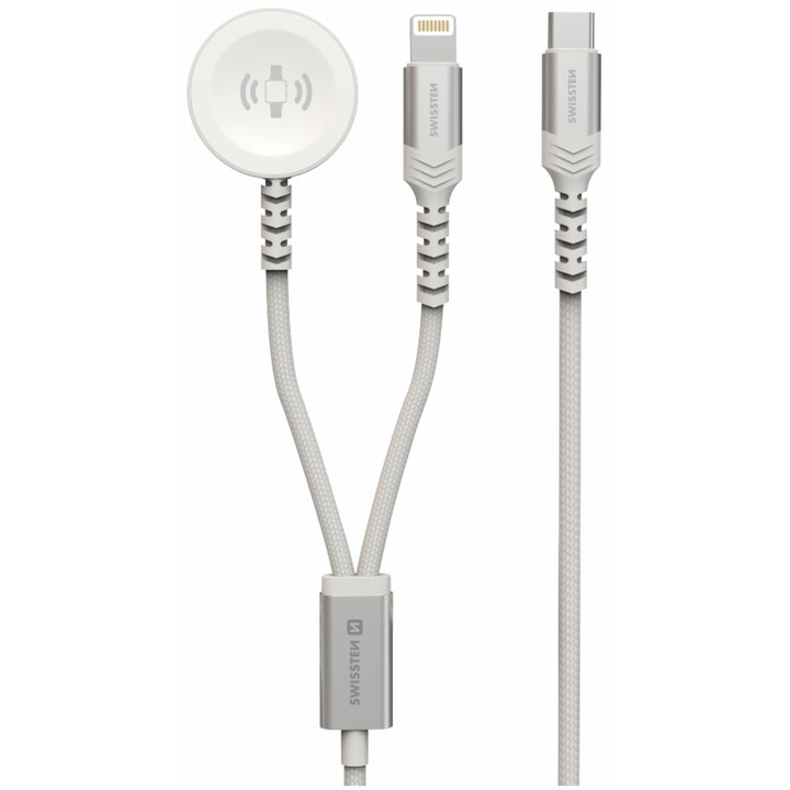 Carregador sem fio 2 em 1 Apple Watch e Lightning, USB-C 1,2 M Branco