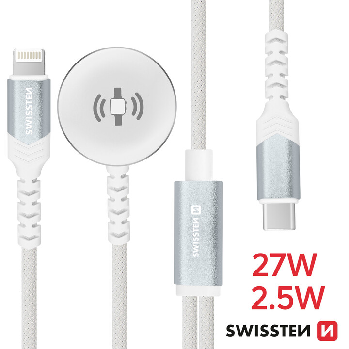 Carregador sem fio 2 em 1 Apple Watch e Lightning, USB-C 1,2 M Branco