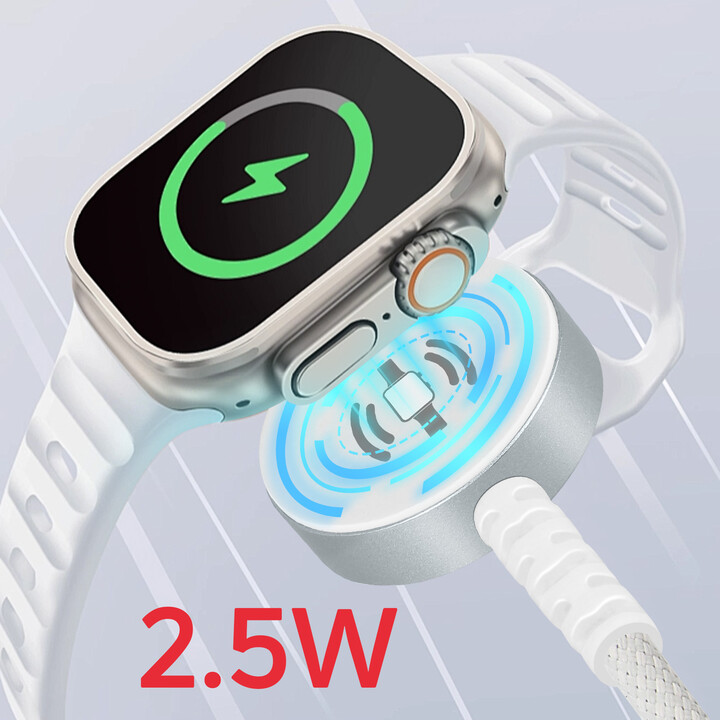 Carregador sem fio 2 em 1 Apple Watch e Lightning, USB-C 1,2 M Branco