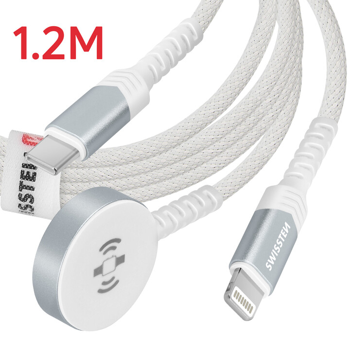 Carregador sem fio 2 em 1 Apple Watch e Lightning, USB-C 1,2 M Branco