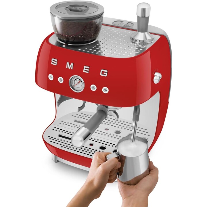 SMEG Cafetière expresso avec moulin, Plastique, Rouge