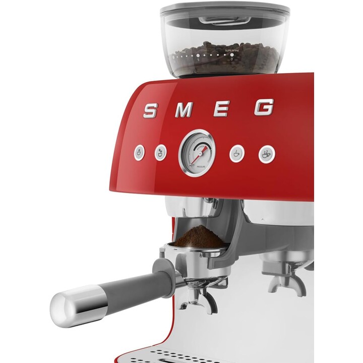 SMEG Cafetière expresso avec moulin, Plastique, Rouge