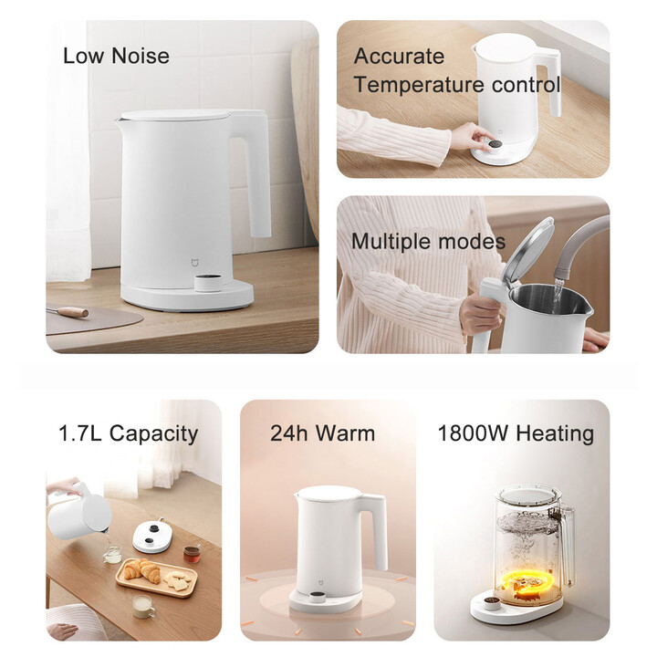 Wasserkocher Xiaomi Smart Kettle 2 Pro, Echtzeit-Temperaturanzeige, 1800 W, 1,7 l, Weiß
