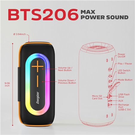Energizer Bluetooth 2400mAh RGB Portable Speaker