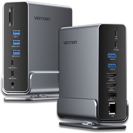 Docking USB Type-C Vention TPUH0/ 2xHDMI/ 1xDisplayPort/ 3xUSB Type-C/ 5xUSB/ 1xRJ45/ 1xCard Reader/ 1xJack 3.5/ 1xUSB Type-C PD