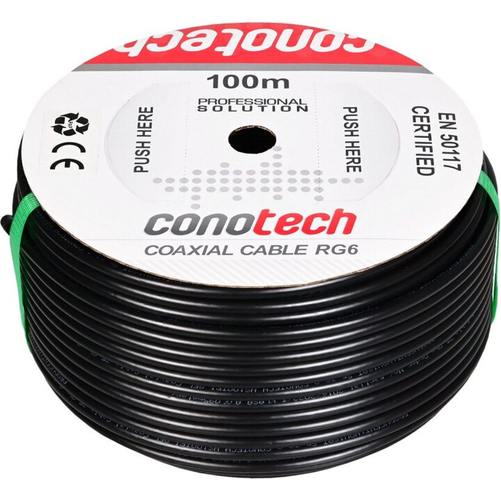 Conotech Koaxialkabelantenne Satellitenfernsehen NS100 TRI GEL schwarz - Rolle 100 m
