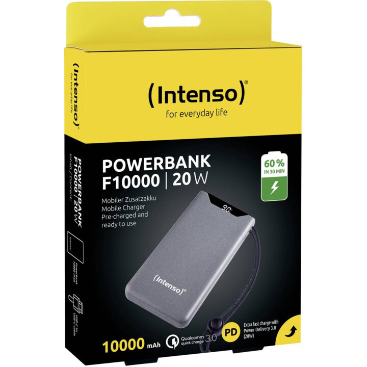 Universeller externer Akku intensiv 10.000 mAh USB + USB-C grau