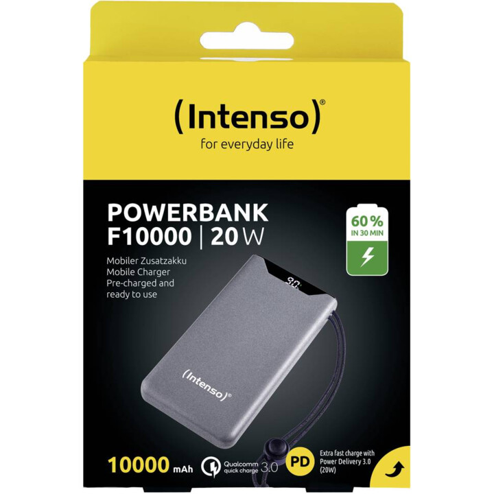 Universeller externer Akku intensiv 10.000 mAh USB + USB-C grau
