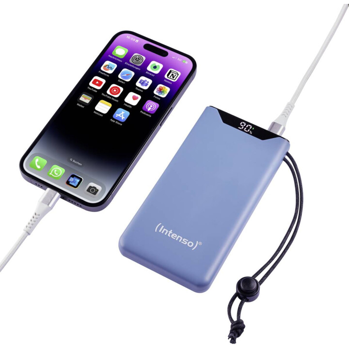 Universal external battery intense 10,000mah usb + usb-c blue