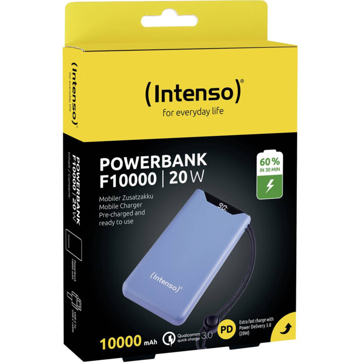 Universal external battery intense 10,000mah usb + usb-c blue