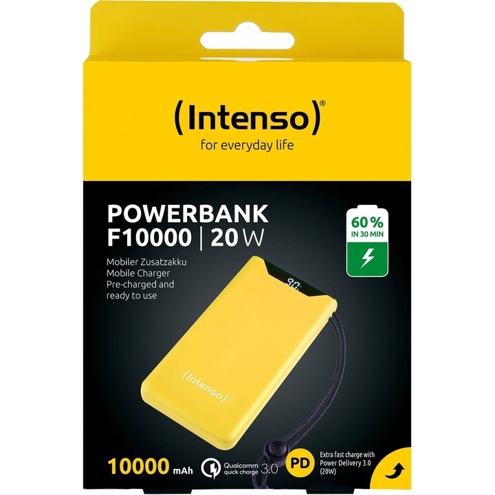 Universal external battery intense 10,000mah usb + usb-c yellow