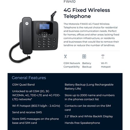 Téléphone filaire Motorola Sim avec écran 4G
