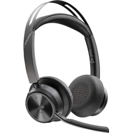 Fone de ouvido Poly Voyager Focus 2 USB-CC com certificação Microsoft Teams + adaptador USB-C/A + base de carregamento
