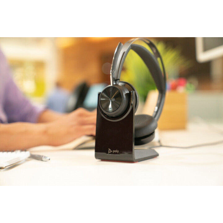 Poly Voyager Focus 2 USB-DC Microsoft Teams Certified Headset + USB-C/A Adapter + Charging Dock
