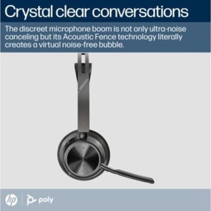 Casque Poly Voyager Focus 2 USB-CC avec certification Microsoft Teams + adaptateur USB-C/A + base de chargement