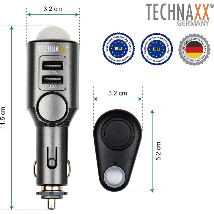 Technaxx 4743 Ladegerät für Mobilgeräte Universal Schwarz Zigarettenanzünder Auto