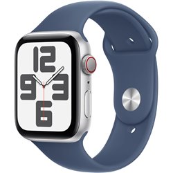 Apple Watch SE 2024 GPS Cellular 44mm Silver Aluminium Case with Denim Sport Band - Size S/M