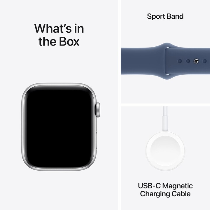 Apple Watch SE 2024 GPS Cellular 44mm Caja de aluminio plateada con correa deportiva vaquera - Talla S/M