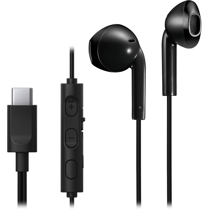 JVC Bud-Type USB-C Écouteurs avec DAC intégré pour un son puissant et cristallin, microphone pratique et 3 boutons, noir